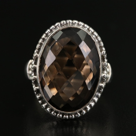 Sterling Silver Smoky Quartz Oval Cocktail Ring, Size 7 - Picture 6 of 6